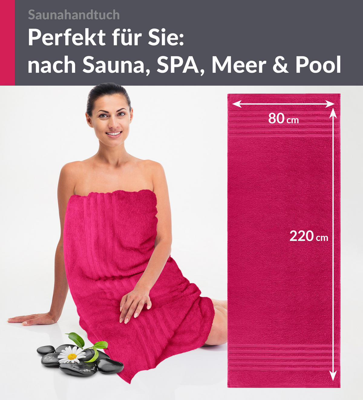 SAUNATUCH London Rhabarber Rot 80x220 cm - Pink, Textil (80/220cm) - Lashuma