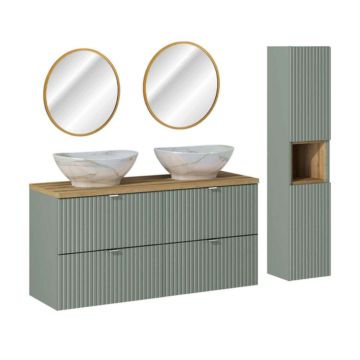 BADMÖBEL 120.4cm Jade 2er-Set Grün und Holz - Grün, Holzwerkstoff (120.4/59/40cm) - Petits-meubles