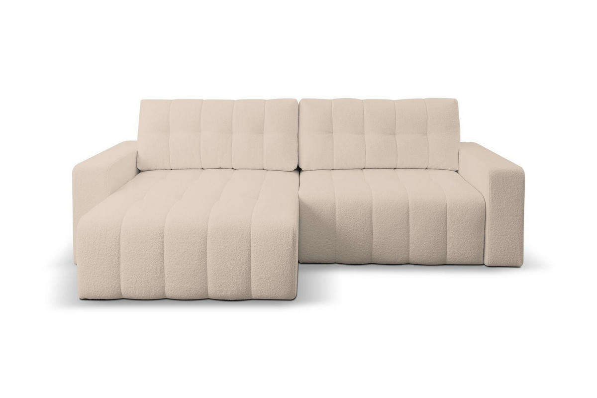ECKSOFA Masina Hellbeige, Schlafsofa aus Veloursstoff - Creme, Holzwerkstoff (245/143cm) - Bettso