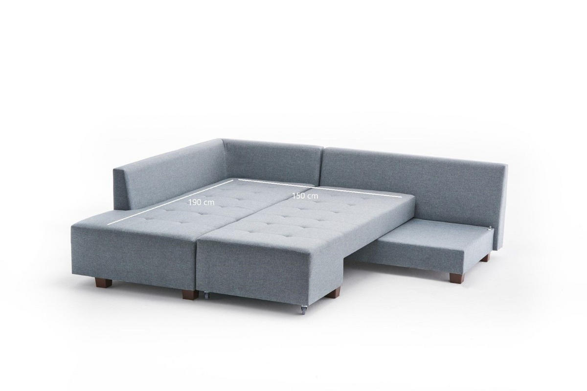 ECKSOFA mit rollbarer Schlaffunktion - Blau/Walnussfarben, Holzwerkstoff/Kunststoff (280/206cm) - myHomelando