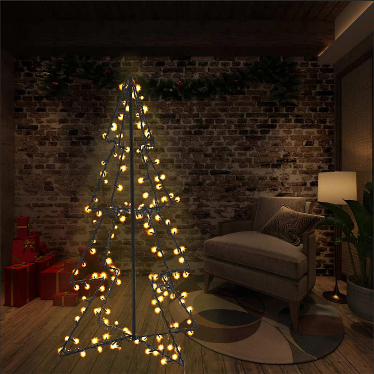 WEIHNACHTSBAUM In Kegelform 160 Leds Indoor & Outdoor 78/120 Cm - Weiß, Metall (120cm) - vidaXL