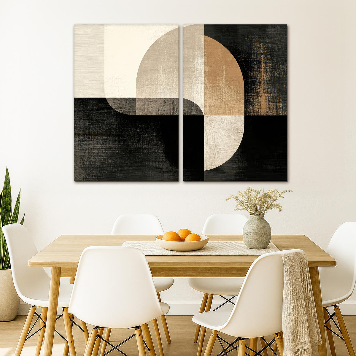 LEINWANDBILD 2er Set Formen - Abstrakt - Gold 120x90 cm - Schwarz, Textil (120/90cm) - MuchoWow