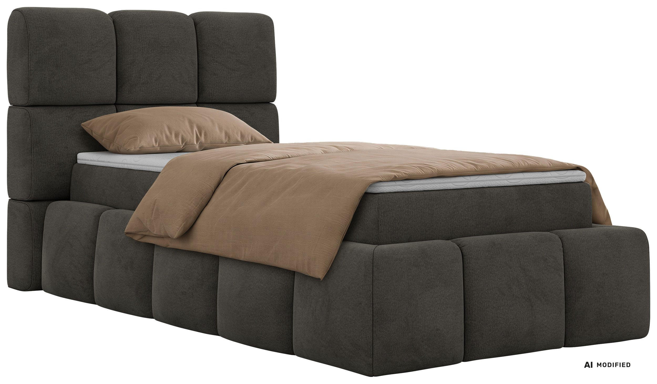 BOXBETT NIRA 90/200 - Dunkelgrau Velvet - Topper Visco - H3 - Dunkelgrau/Anthrazit, Kunststoff/Textil (90/200cm) - MKS