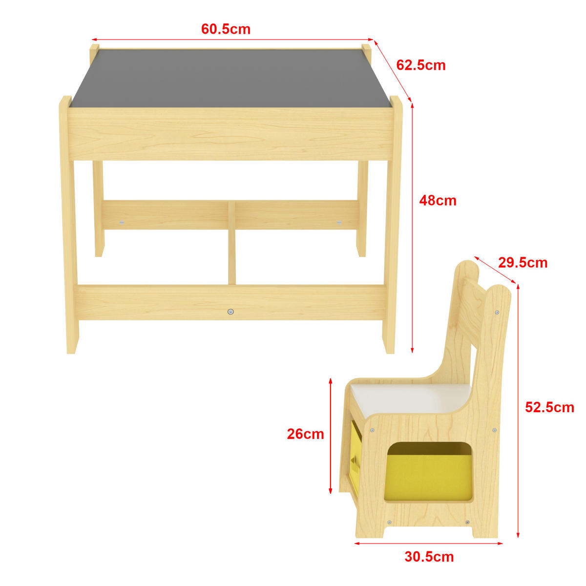 KINDERSITZGRUPPE 3 TLG. Irixoa - Dunkelgrau/Weiß, Holzwerkstoff (60.5/48/62.5cm) - [en.casa]