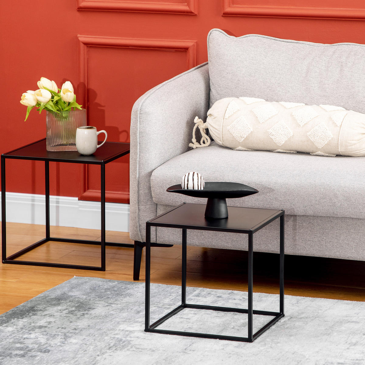 2ER-SET Couchtisch Beistelltisch für Wohnzimmer aus Stahlgestell Schwarz - Schwarz, Metall (40/40/40cm) - HOMCOM