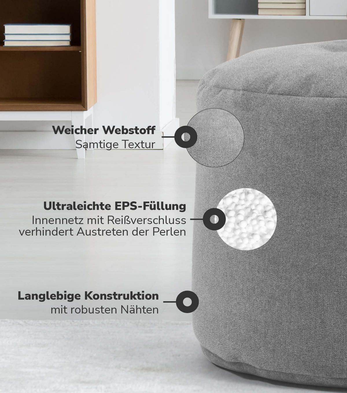 POUF Der Ruhepouf - Grau, Textil (60/40/60cm) - Mokebo
