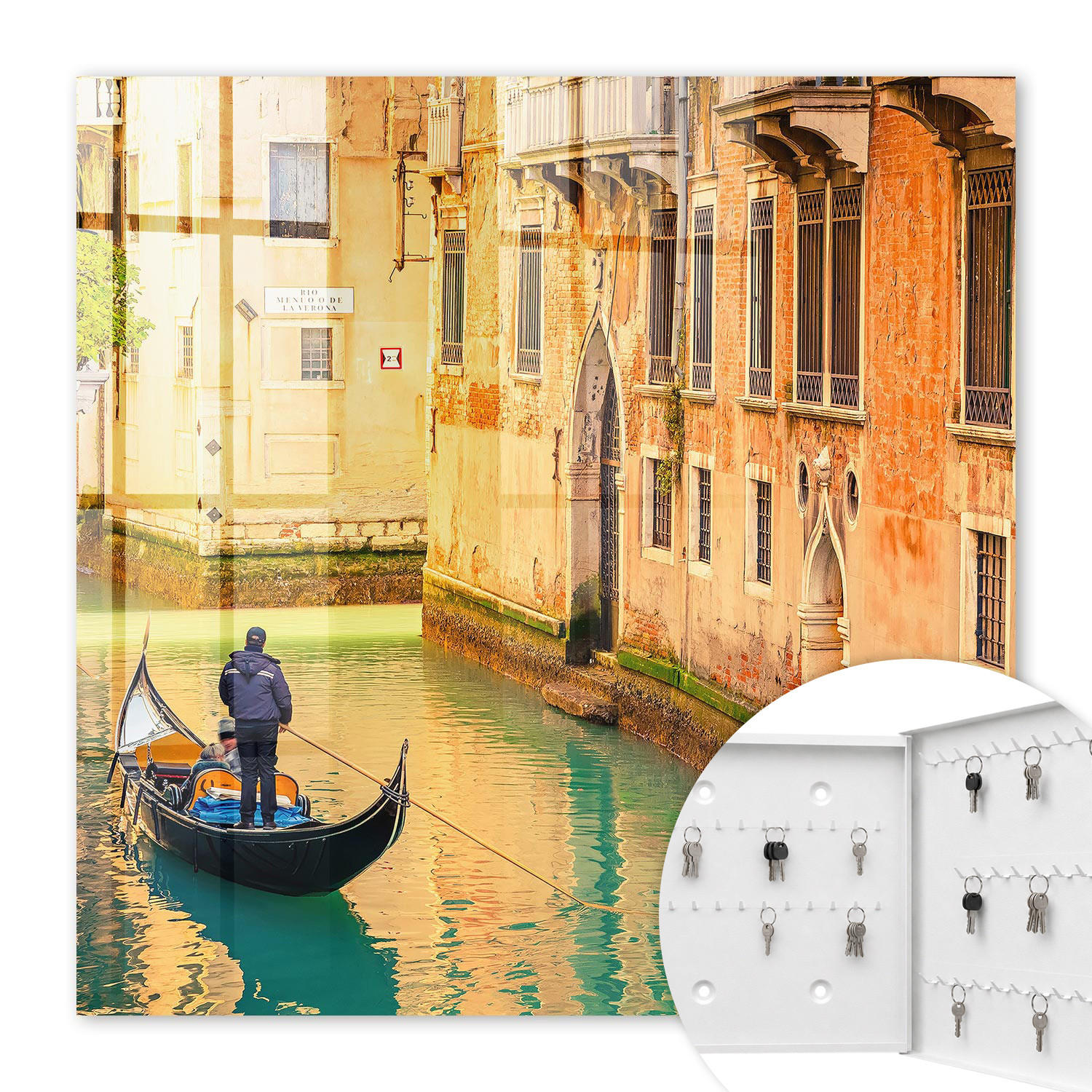 SCHLÜSSELBOX Weiß 30x30 cm – Türöffnung nach rechts - Kanäle von Venedig - Orange, Metall (30/30/5cm) - TULUP