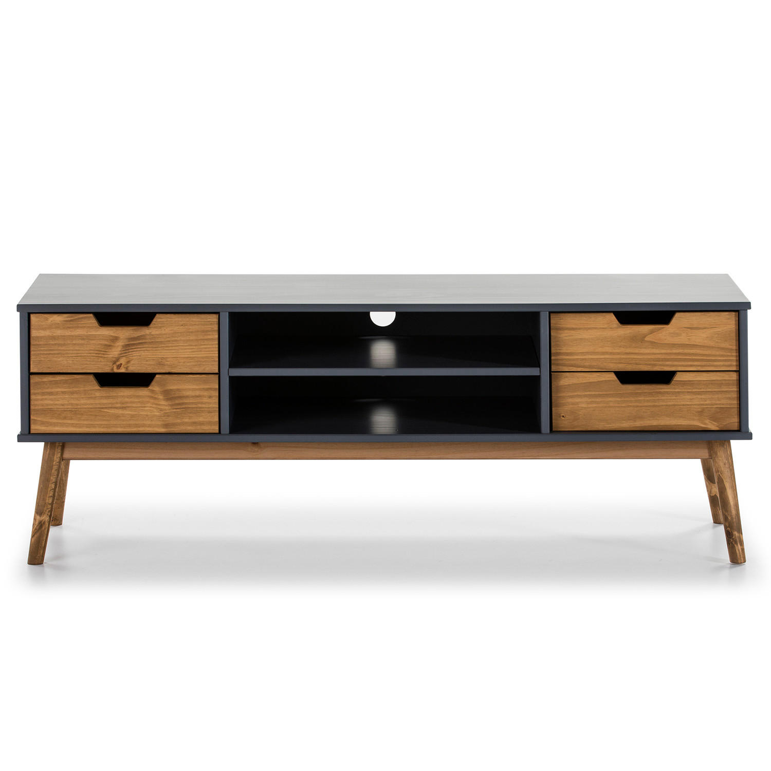 TV-ELEMENT Java 1 Tür 2 Schubladen Grau - Anthrazit, Holz (140/52/40cm) - VS Venta-stock