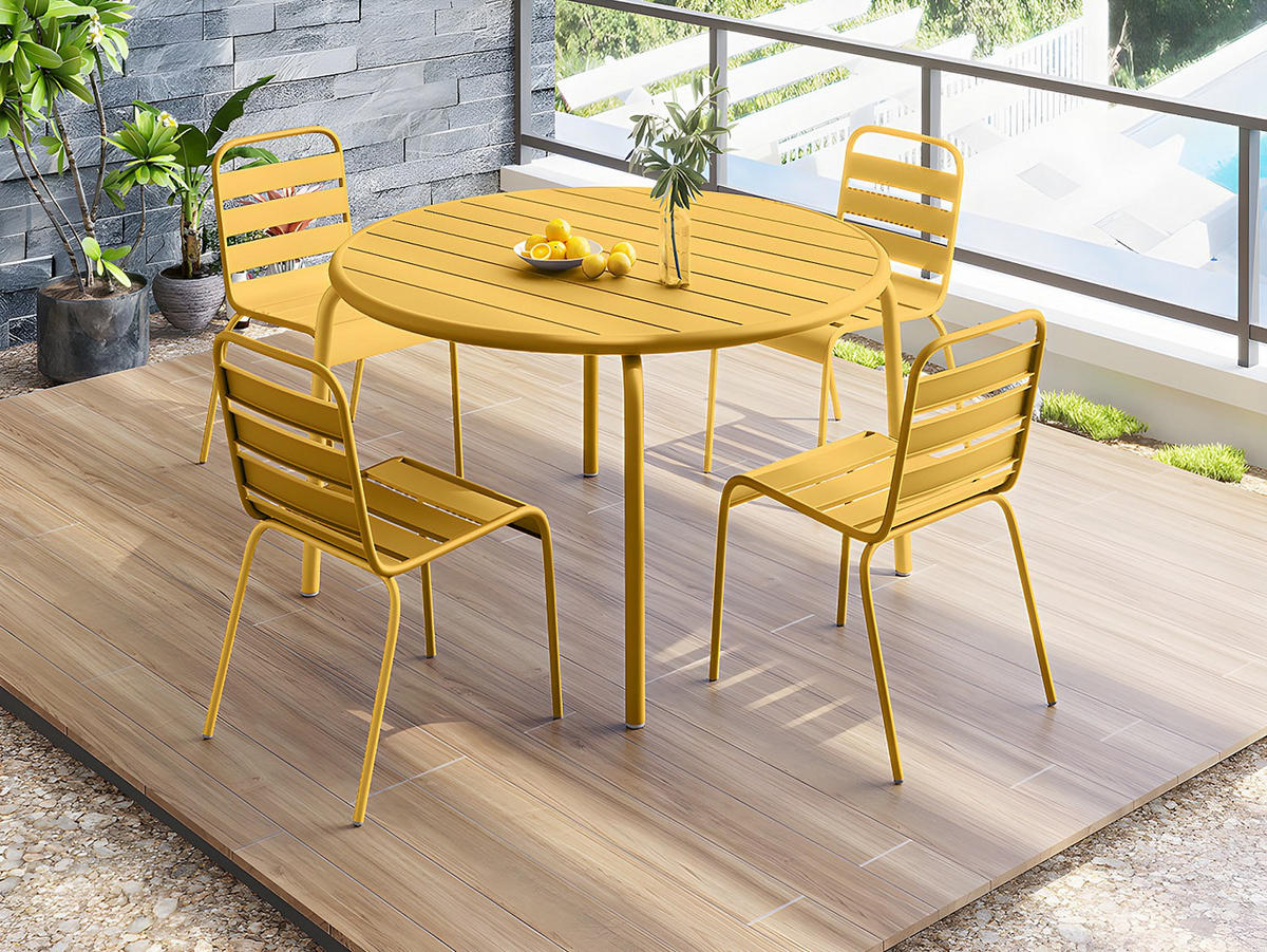 GARTENTISCH rund - D. 110 cm - Metall - Senfgelb - MIRMANDE von MYLIA - Gelb, Metall (110/110/74cm) - Vente-Unique