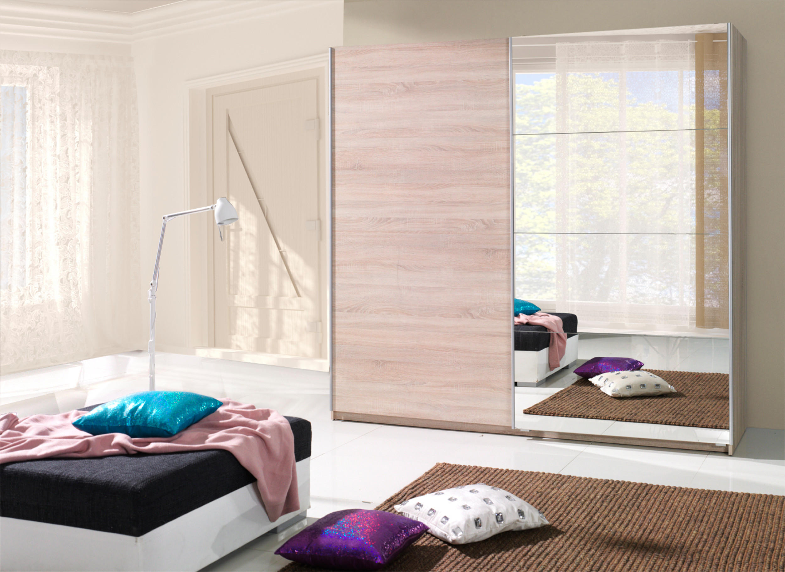 Thumbnail - Möblo Schiebetürenschrank, Wenge, Holzwerkstoff, Rechteckig, 255x211x63 cm, Schlafzimmer, Kleiderschränke, Schwebetürens...