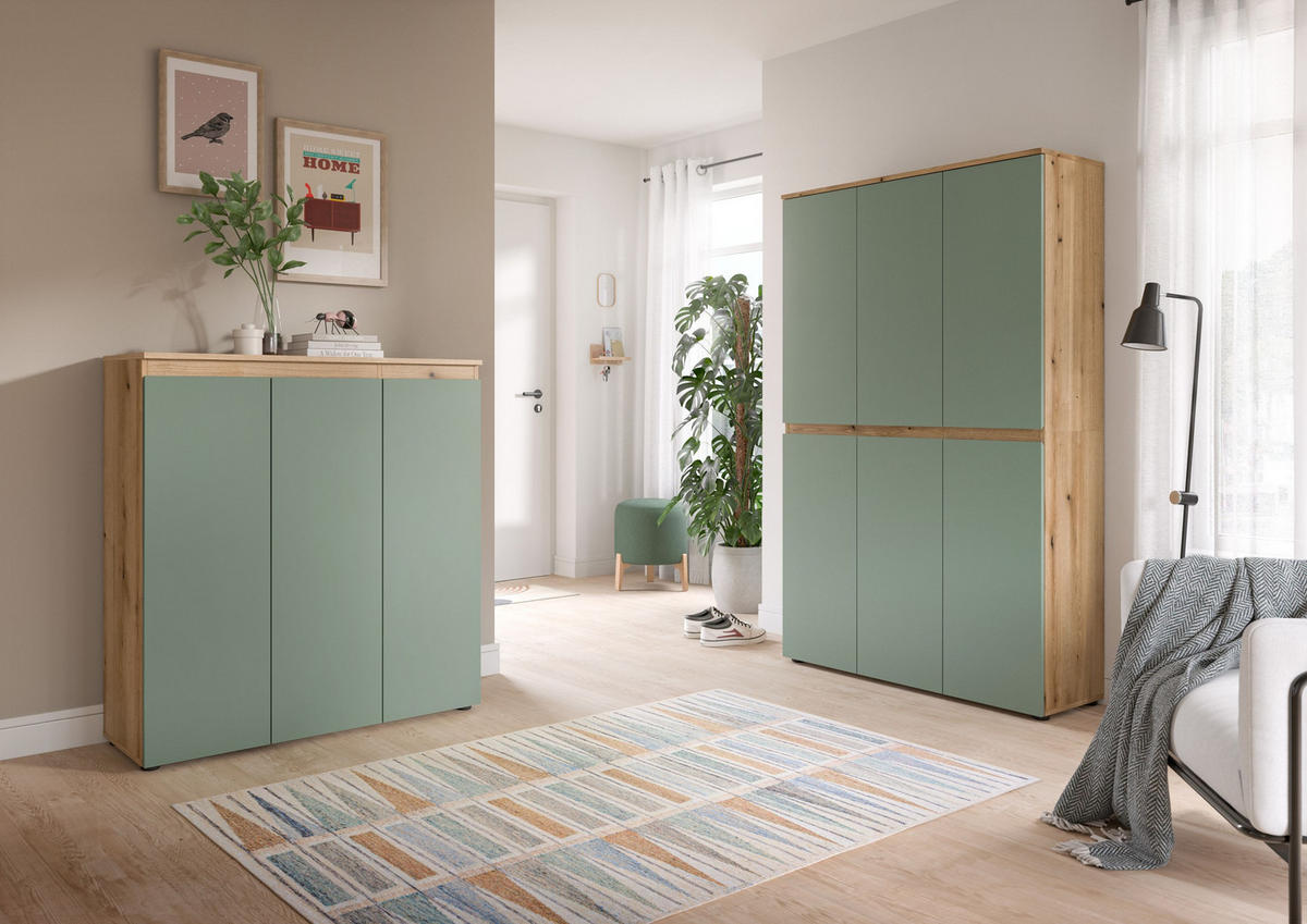 UNIVERSALSCHRANK SCARPA (B/H/T: ca. 235/175/37 cm) in Evoke Oak Nachbildung/Smoke Green - Eichefarben, Holzwerkstoff (235/175/37cm)