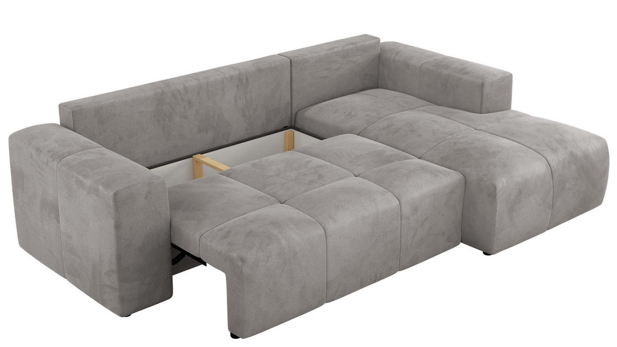 ECKSOFA MONIVA Hellgrau Velvet - Rechts - Hellgrau/Schwarz, Textil (266/164cm) - MKS