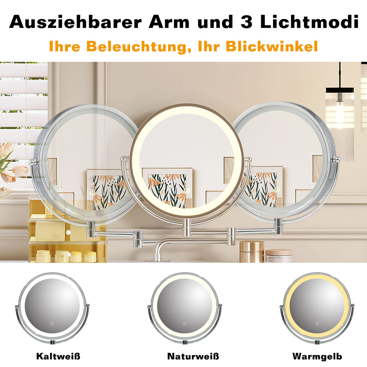 SCHMINKTISCH 40/100/116 cm Weiß mit LED-Beleuchtung Spiegel und Stauraum - Weiß, Holzwerkstoff (40/116/100cm) - OKWISH