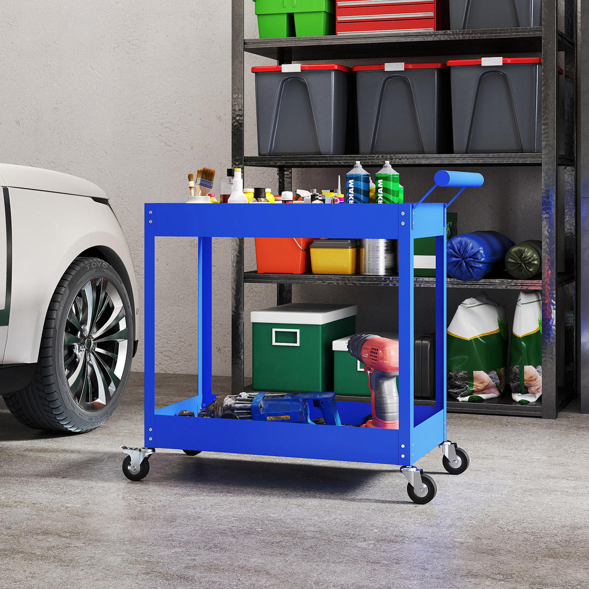WERKSTATTWAGEN DE-18504 2-stufig, 150 kg Tragfähigkeit Blau - Blau, Metall (38/84/84.5cm) - ComfortXL