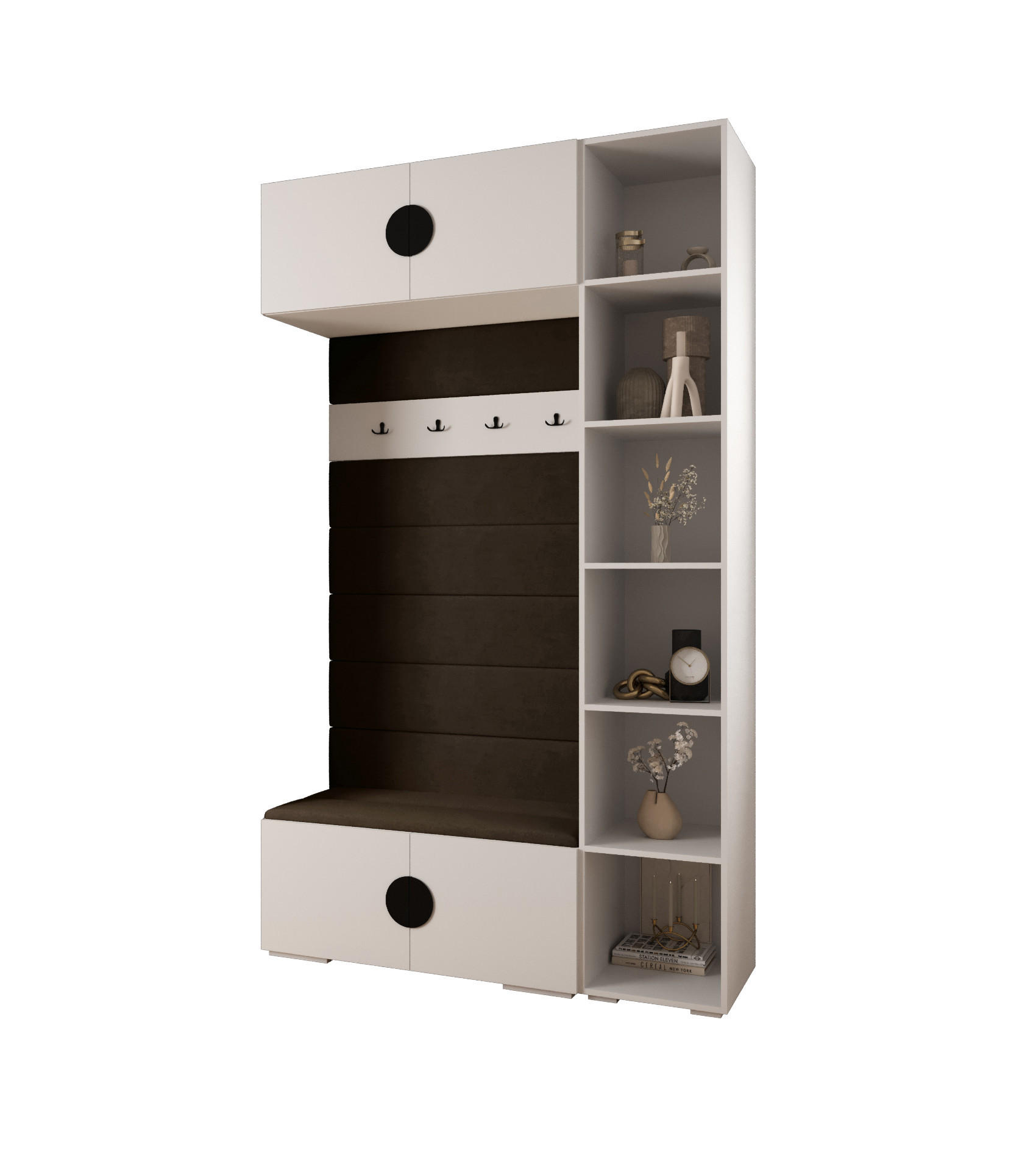 Abiks Möbel Garderoben-Set Weiß, Braun, Schwarz 140x236.7x47 cm