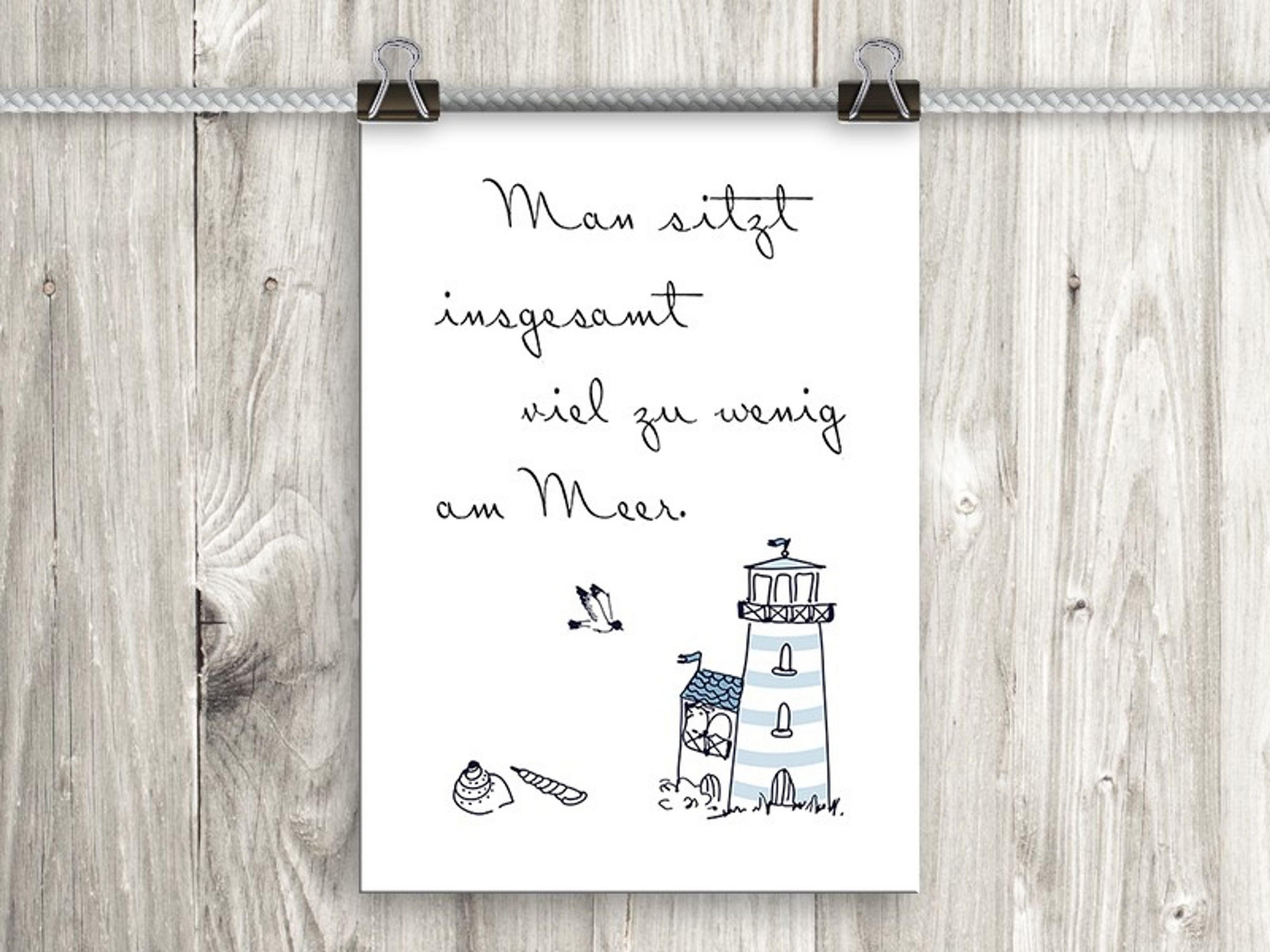 POSTER DIN A4 21x29,7 cm Spruch Meer Leuchtturm - Blau, Papier (21/29.7/2cm) - artissimo