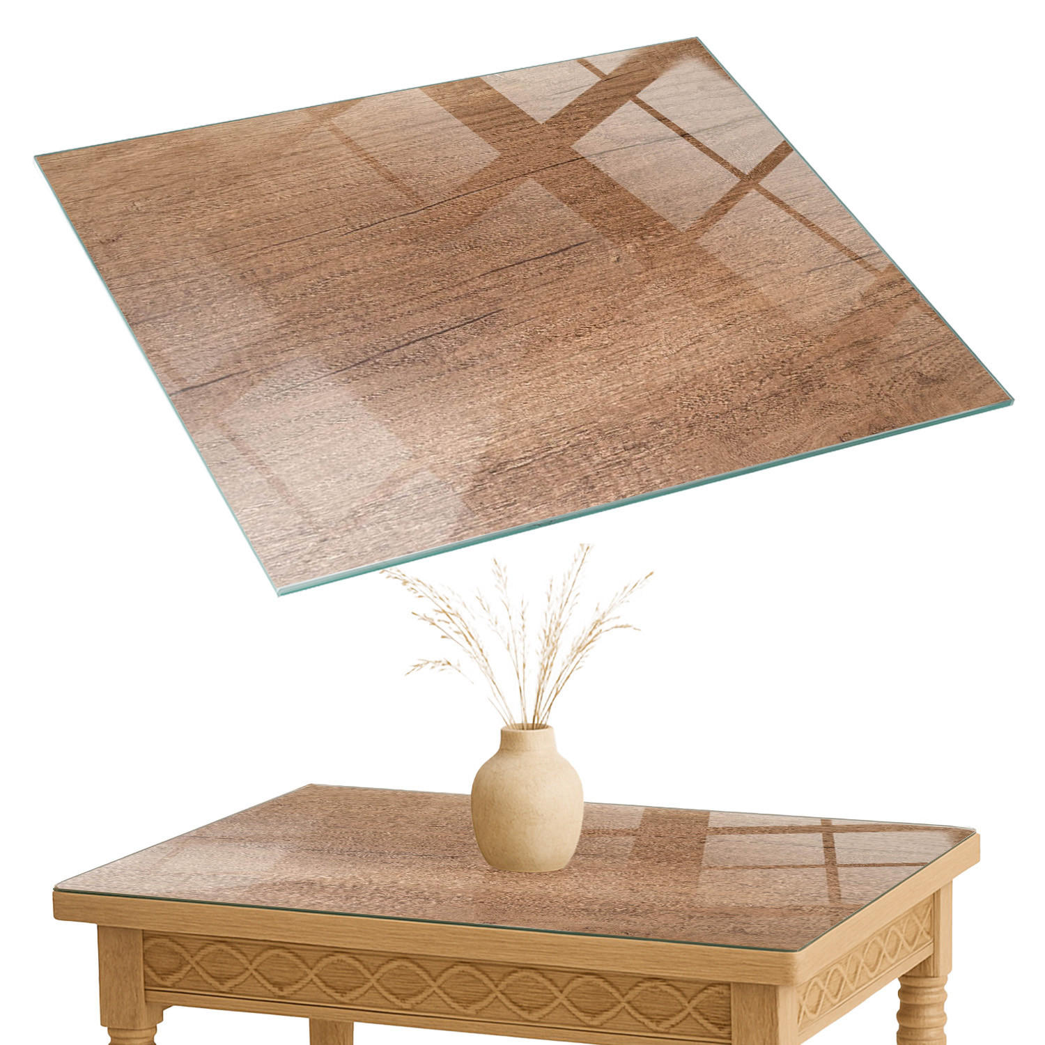 TISCHPLATTE 80x60 cm Natürliche Holzmaserung - Braun, Glas (0.4/80/60cm) - TULUP