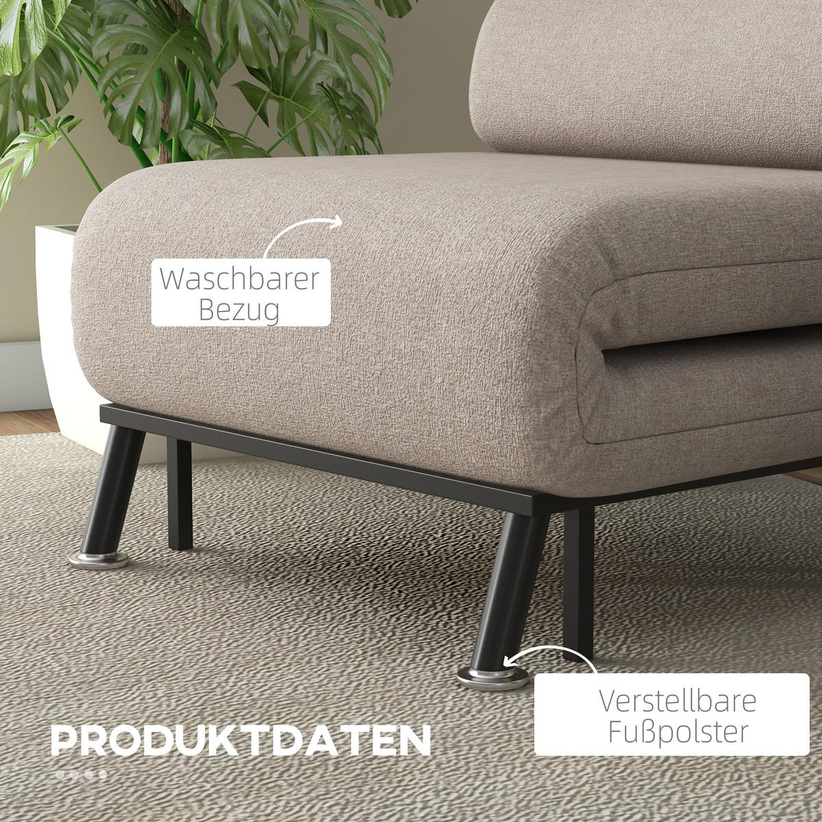 SCHLAFSESSEL mit Bettfunktion, Beige - Beige, Textil (75/75/70cm) - HOMCOM