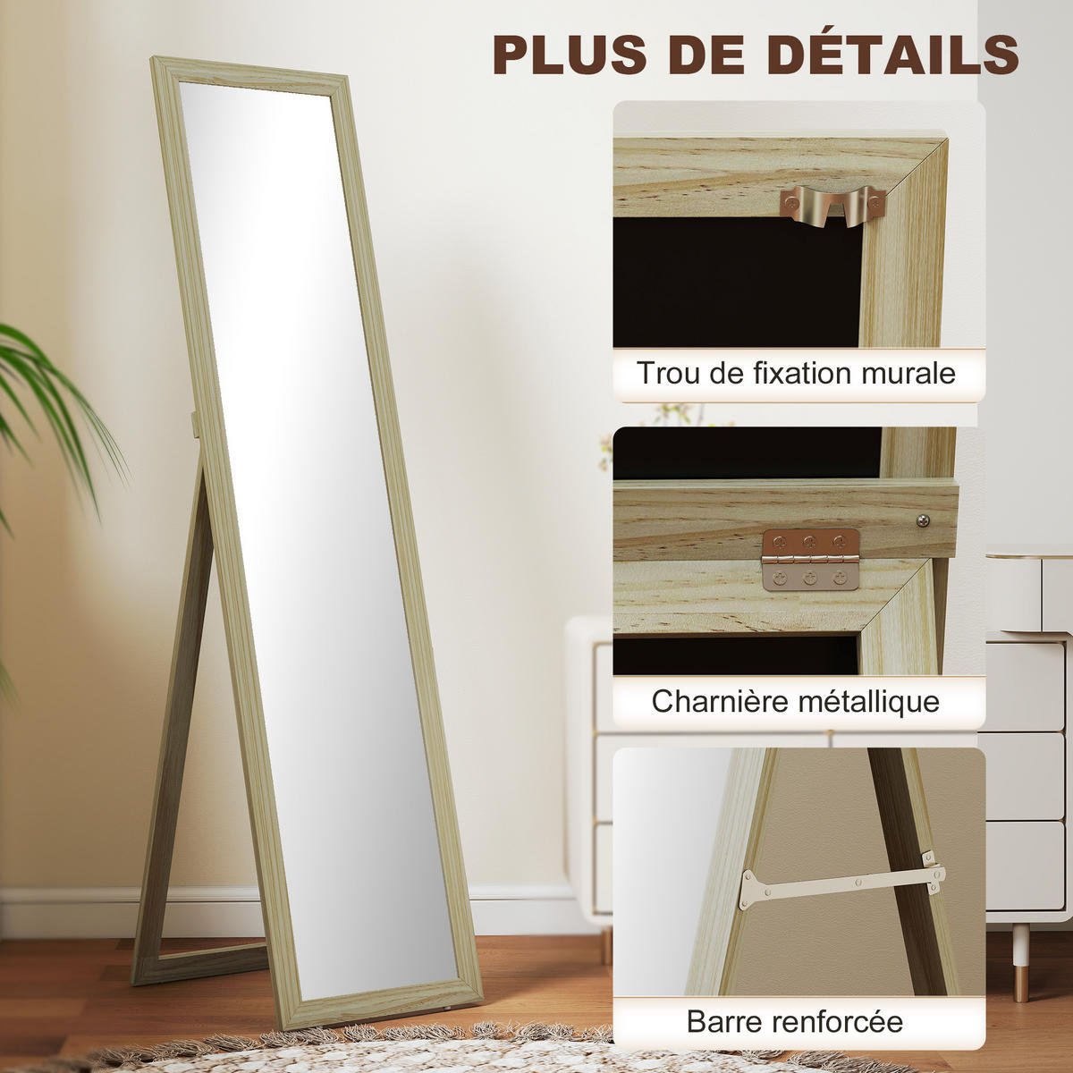 STANDSPIEGEL DE-17946 rechteckig mit Stand- & Wandmontage Natur - Naturfarben, Holzwerkstoff (37/154/1cm) - ComfortXL