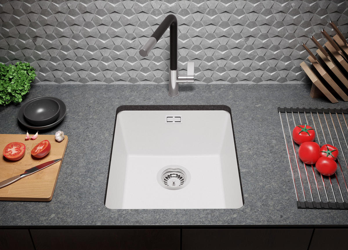 UNTERBAUSPÜLE GRANIT London, 2-er set Weiß 41/47 cm 1 Becken + Ablauf-Set ab 45er Unterschrank - Chromfarben/Weiß, Kunststoff (41/20/47cm) - Primagran