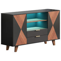 SIDEBOARD DE-38759 150/40/90 cm LED-Beleuchtung und 2 Schubladen Weiß - Schwarz, Holzwerkstoff (150/90/40cm) - ComfortXL