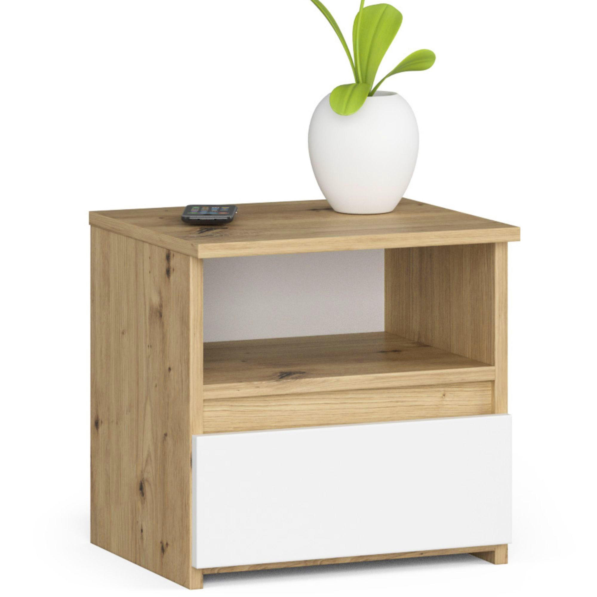 Akord Nachtschrank Eiche Artisan, Weiß 40x40x35 cm