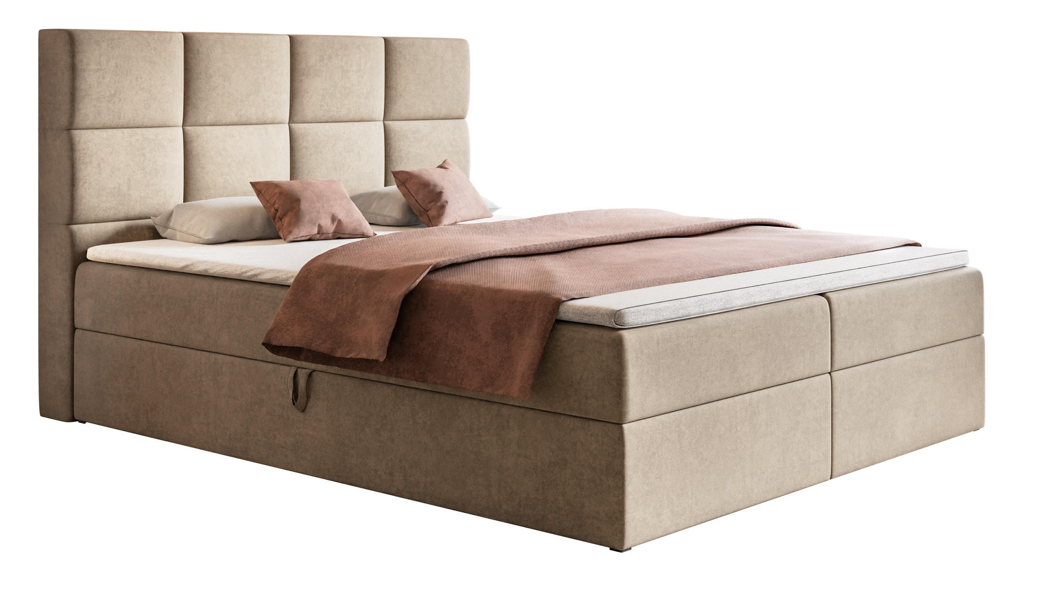 BOXSPRINGBETT mit Topper 180x200 Solo, Bettkasten, Matratze, Beige - Beige, Holz/Textil (180/200cm) - Emporius