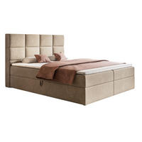 BOXSPRINGBETT mit Topper 180x200 Solo, Bettkasten, Matratze, Beige - Beige, Holz/Textil (180/200cm) - Emporius