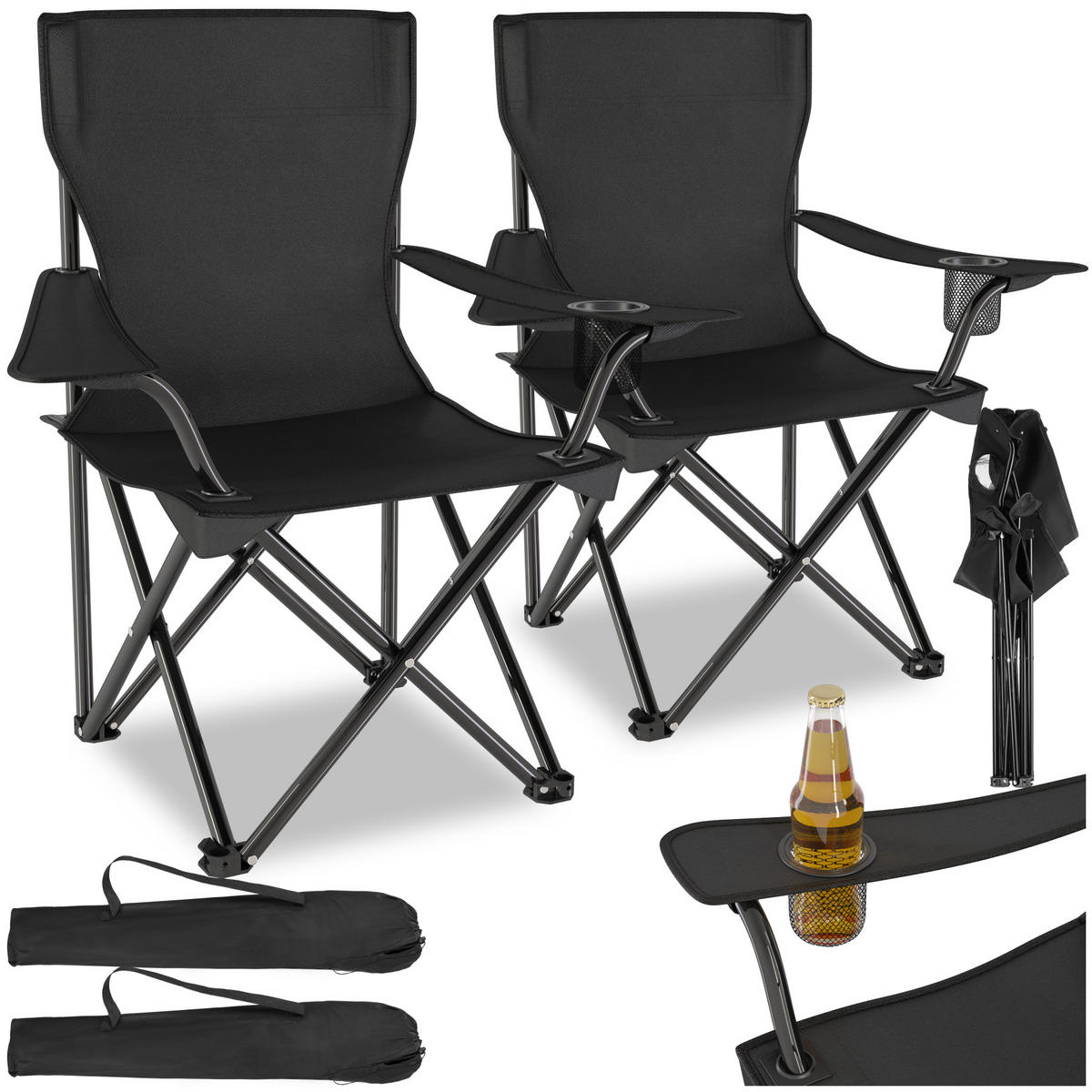 CAMPINGSTUHL 2er Set Gil, 80 x 48 x 84,5 cm, schwarz - Schwarz, Metall (48/84.5/80cm) - tectake