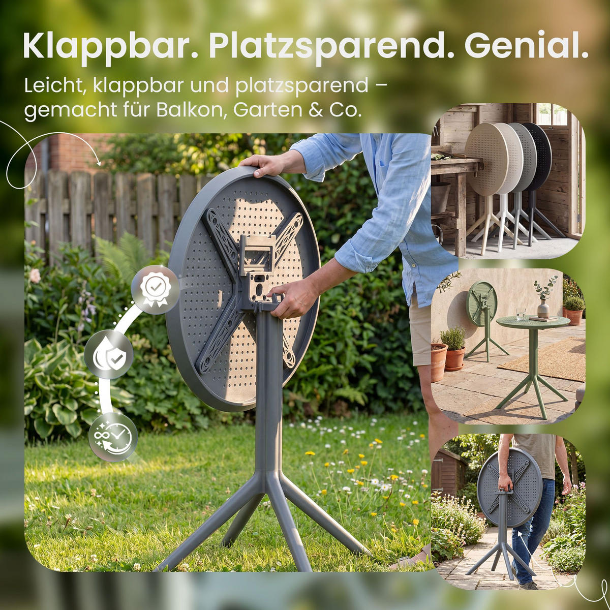 GARTENTISCH rund Kunststoff Schwarz - Schwarz, Kunststoff (60/60/74cm) - CLP