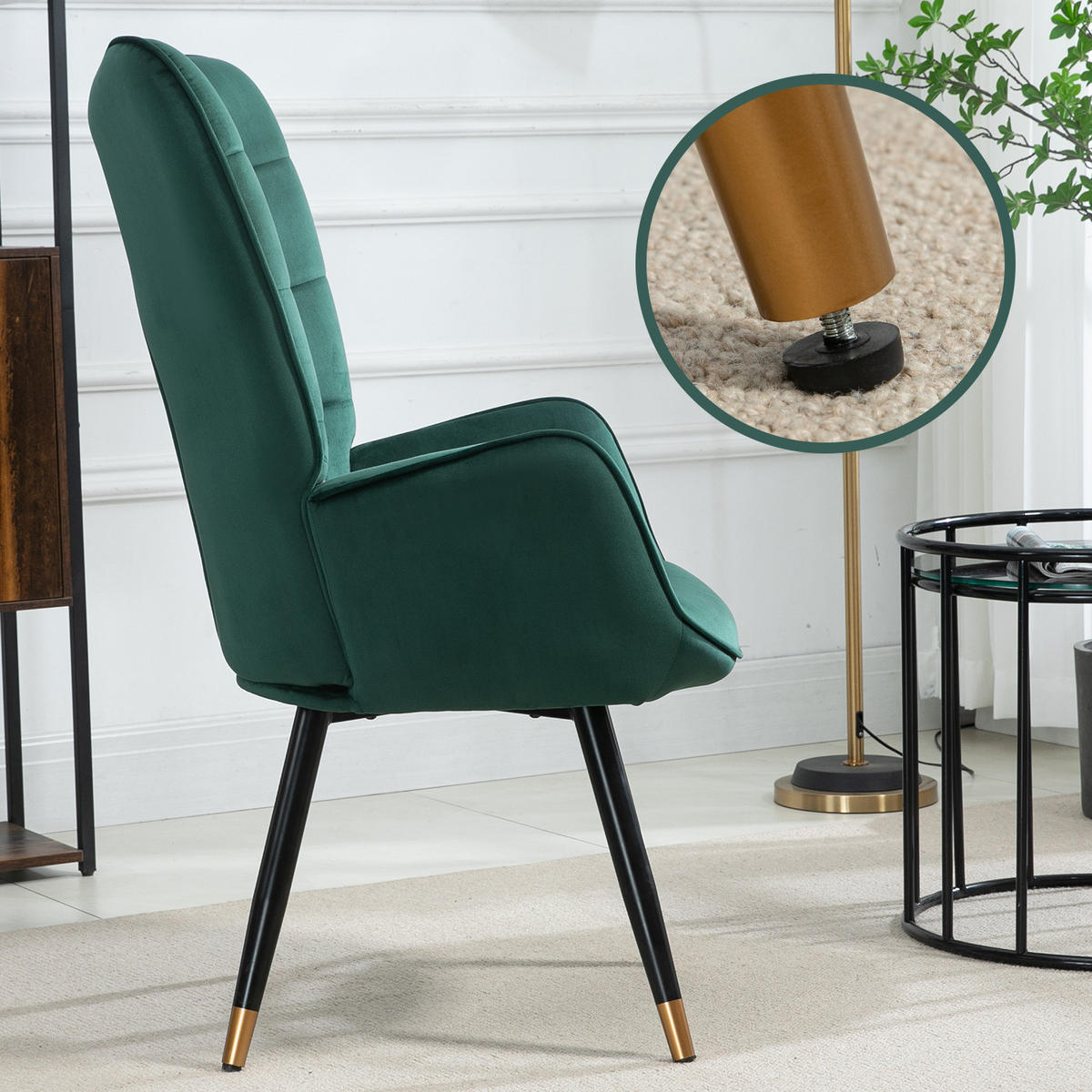 OHRENSESSEL aus Samt in Grün mit goldenen Beinen - Dunkelgrün, Textil/Metall (66/108/50cm) - Meubles Cosy