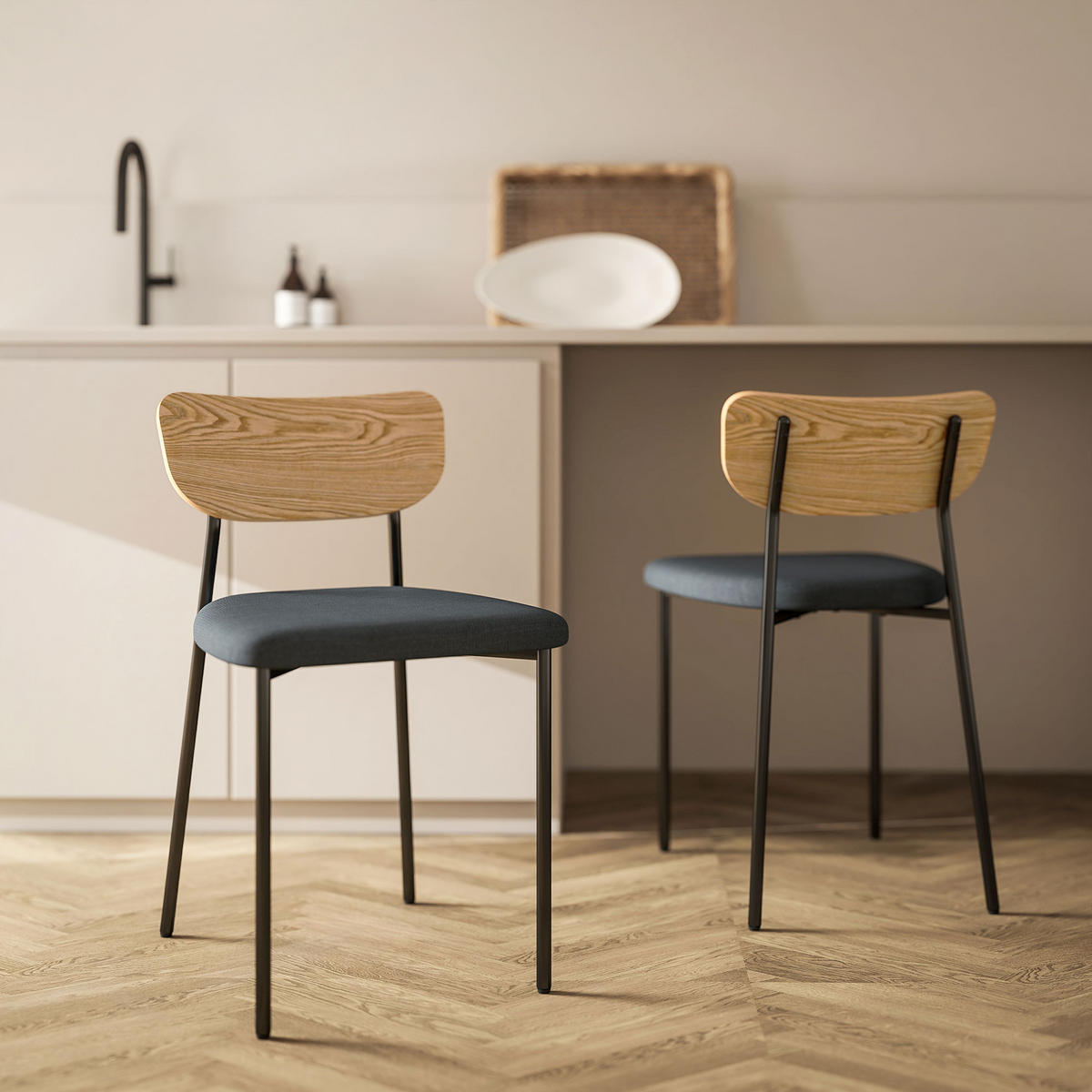 ESSZIMMERSTÜHLE 2er-Set 49L x 45B x 76H cm Grau - Grau, Kunststoff (45/76/49cm) - HOMCOM