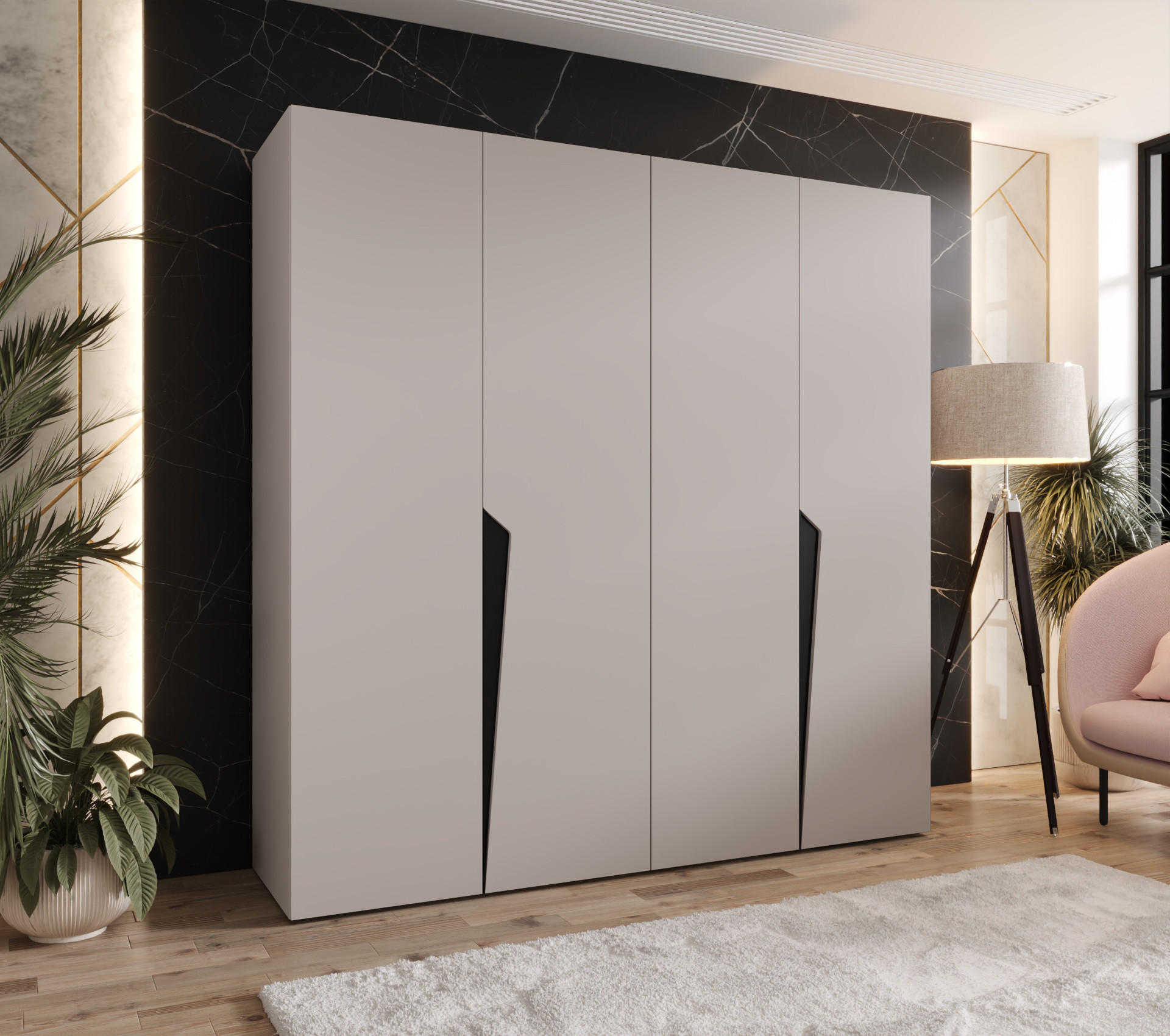 DREHTÜRENSCHRANK 202/200/52 4-türig - Beige/Schwarz, Holz/Metall (200/202/52cm) - Abiks Möbel