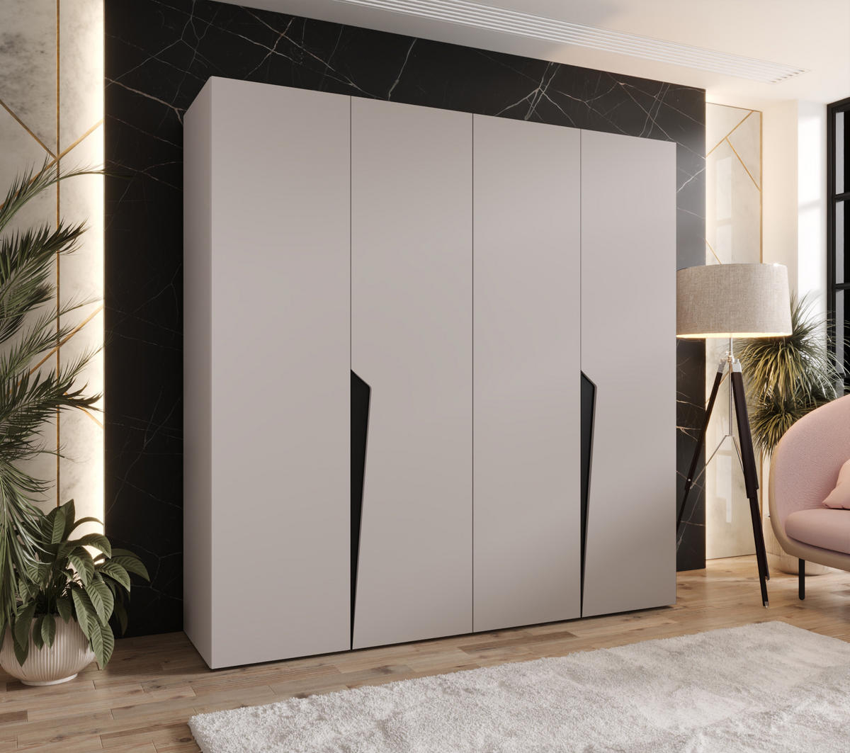 DREHTÜRENSCHRANK 202/200/52 4-türig - Beige/Schwarz, Holz/Metall (200/202/52cm) - Abiks Möbel