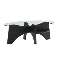 BEISTELLTISCH aus MDF und Glas 104,9x60x35,6 cm Schwarz/Transparent mit Sicherheitsglas und fächerförmigem Gestell - Schwarz, Holzwerkstoff (104.9/60/35.6cm) - Modfu