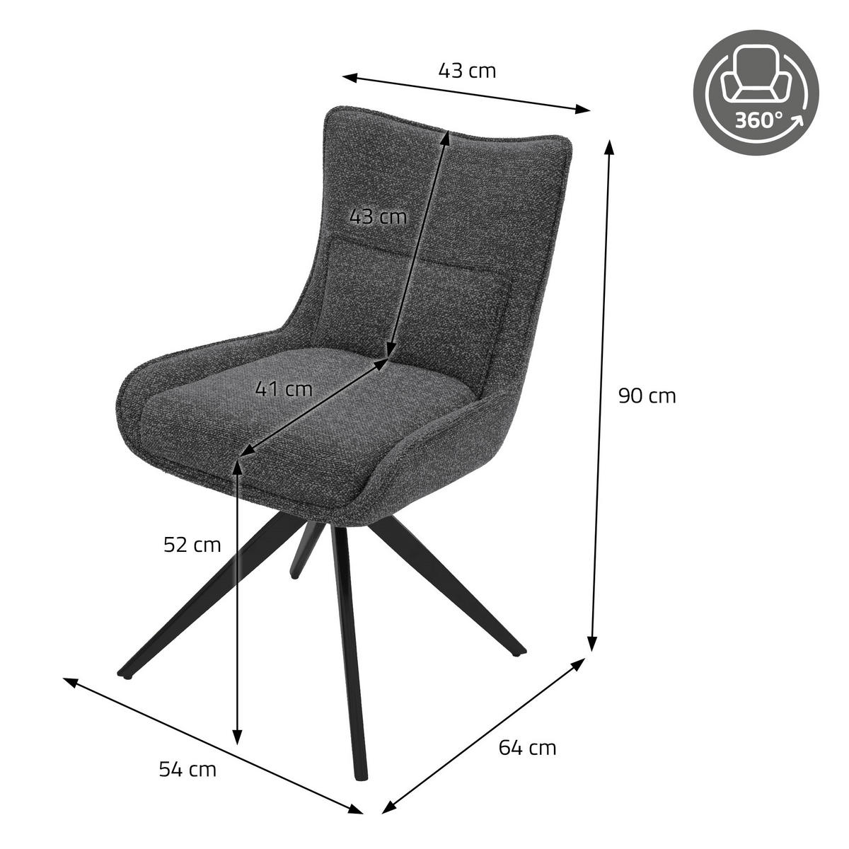 ESSZIMMERSTÜHLE 2er Set drehbar Küchenstühle gepolstert mit Webstoff-Bezug Anthrazit - Anthrazit/Schwarz, Textil/Metall (54/90/64cm) - ML-DESIGN