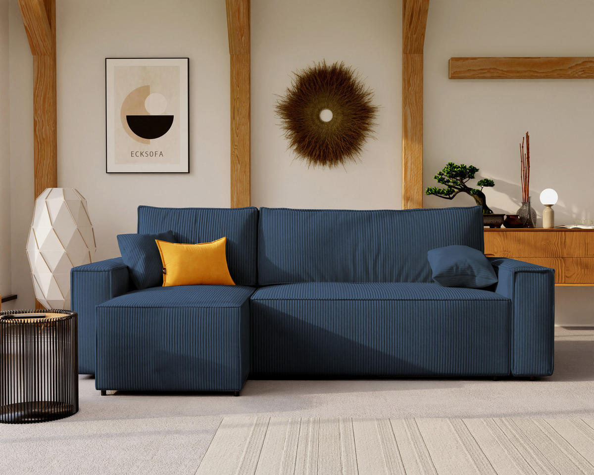 ECKSOFA Paris mit Schlaffunktion Cord - Blau, Textil (244/155cm) - Idohome