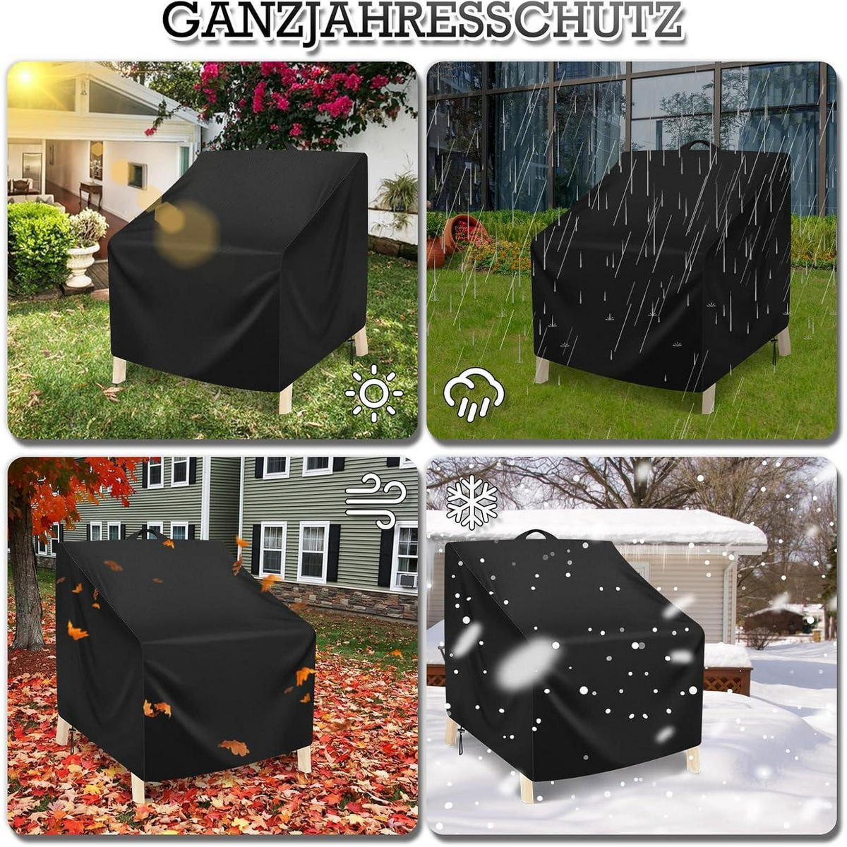 SCHUTZHÜLLE Gartenstühle 102 x 109 x 124 cm Wasserdicht UV-Beständig - Schwarz, Textil (109/104/124cm)
