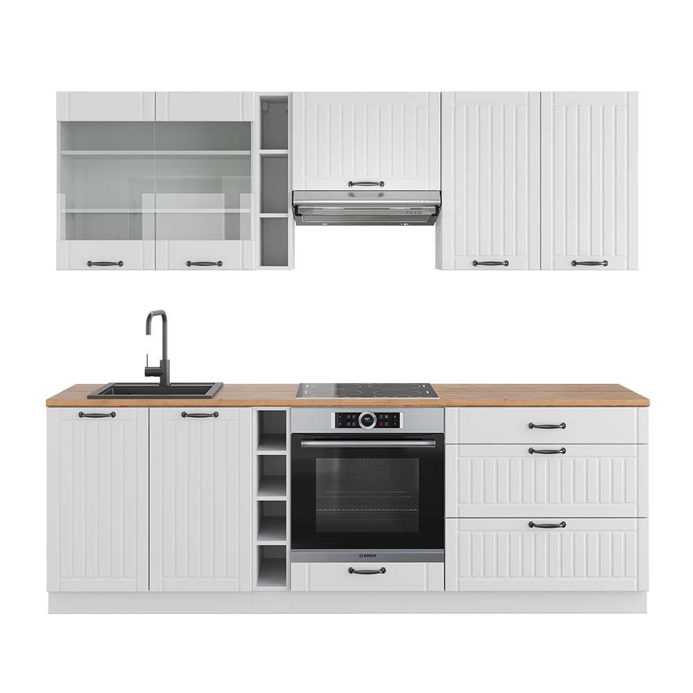 KÜCHENZEILE Fame-Line Weiß Landhaus/Weiß 235 cm, AP Eiche - Creme/Weiß, Holzwerkstoff (235/81.6/60cm) - Vicco