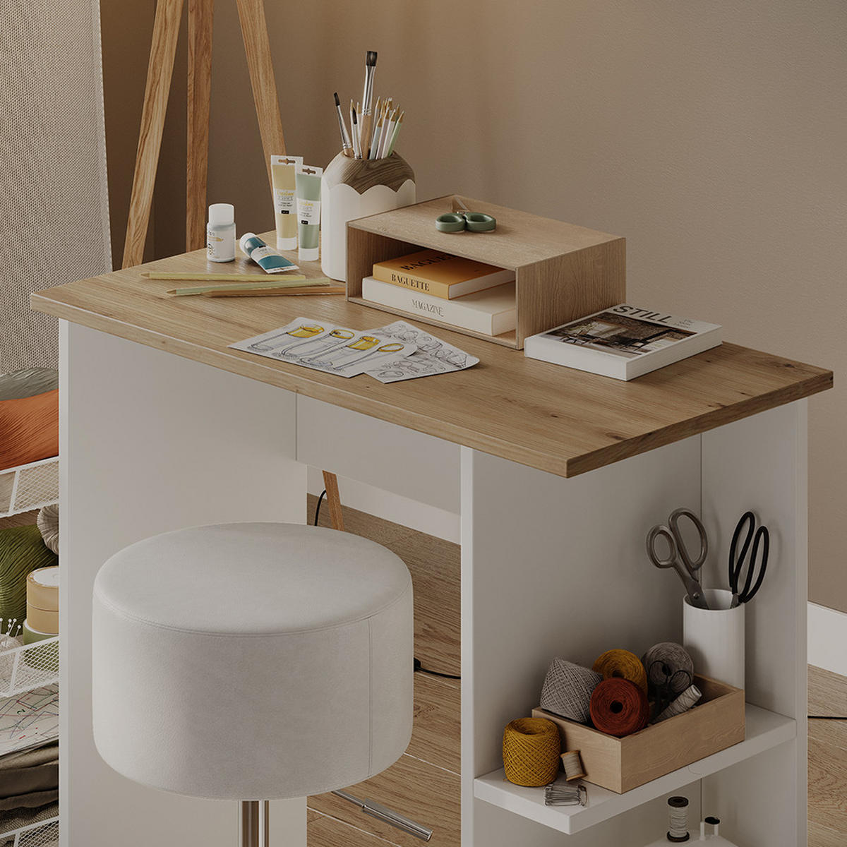 PSACÍ STŮL Simple Bílá/Artisan 80 x 40 cm - bílá/světle šedá, kompozitní dřevo (40/80/76cm) - Vicco