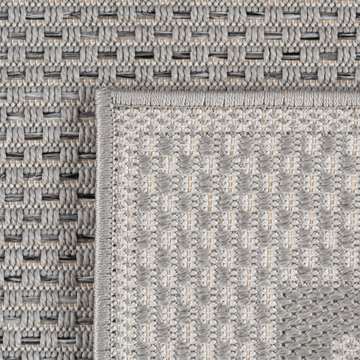 TEPPICH Outdoor Flachgewebe Bordürenmuster Polypropylen Terrasse Grau Rechteckig 120x170 - Grau, Textil (120/170cm) - KADIMA DESIGN