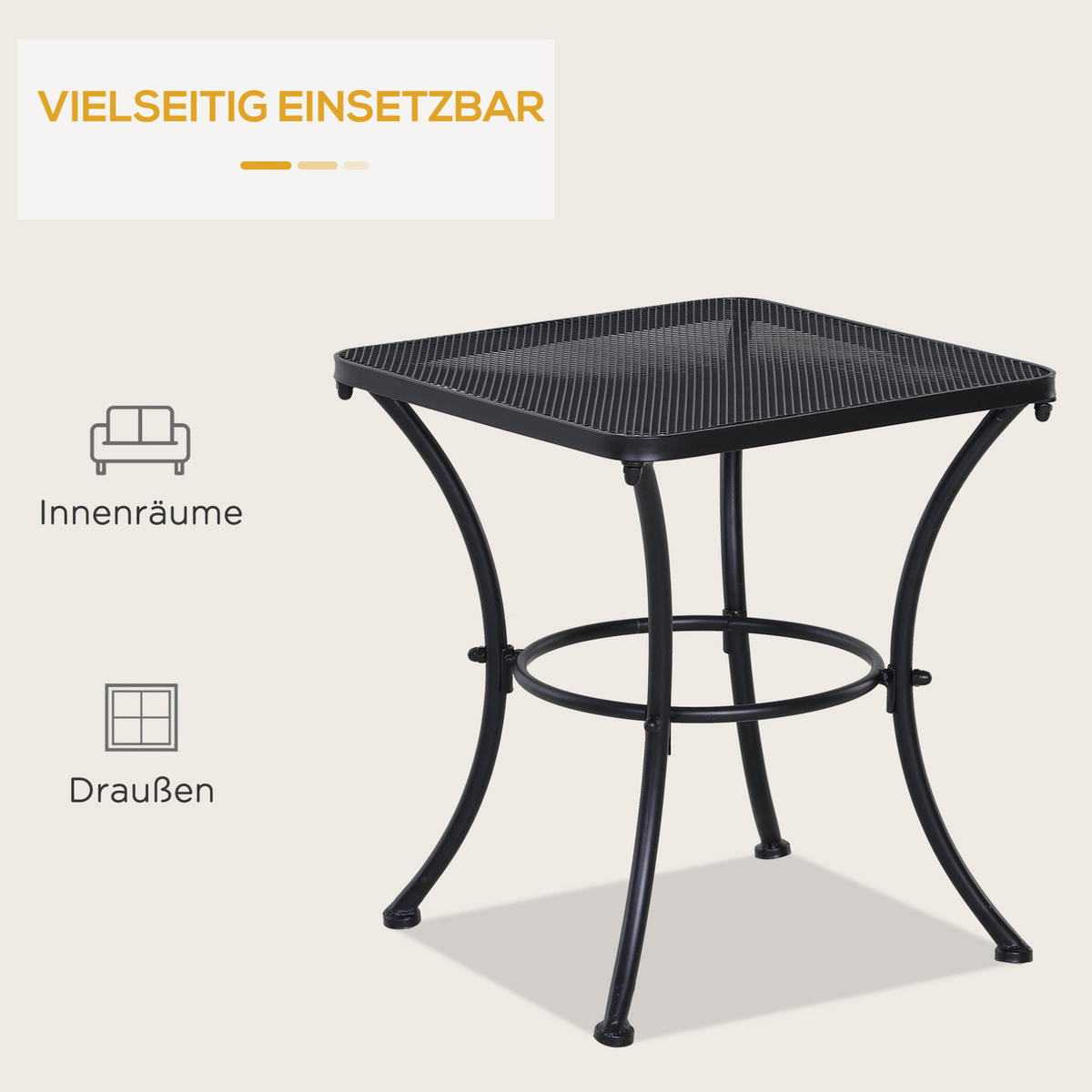 BEISTELLTISCH 45/45/50 cm in Schwarz aus Metall für Garten und Balkon - Weiß, Metall (45/45/50cm) - Flora Grace