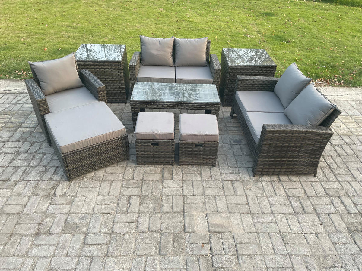 GARTENSET Polyrattan Dunkelgrau 8-Sitzer - Dunkelgrau, Metall - Fimous