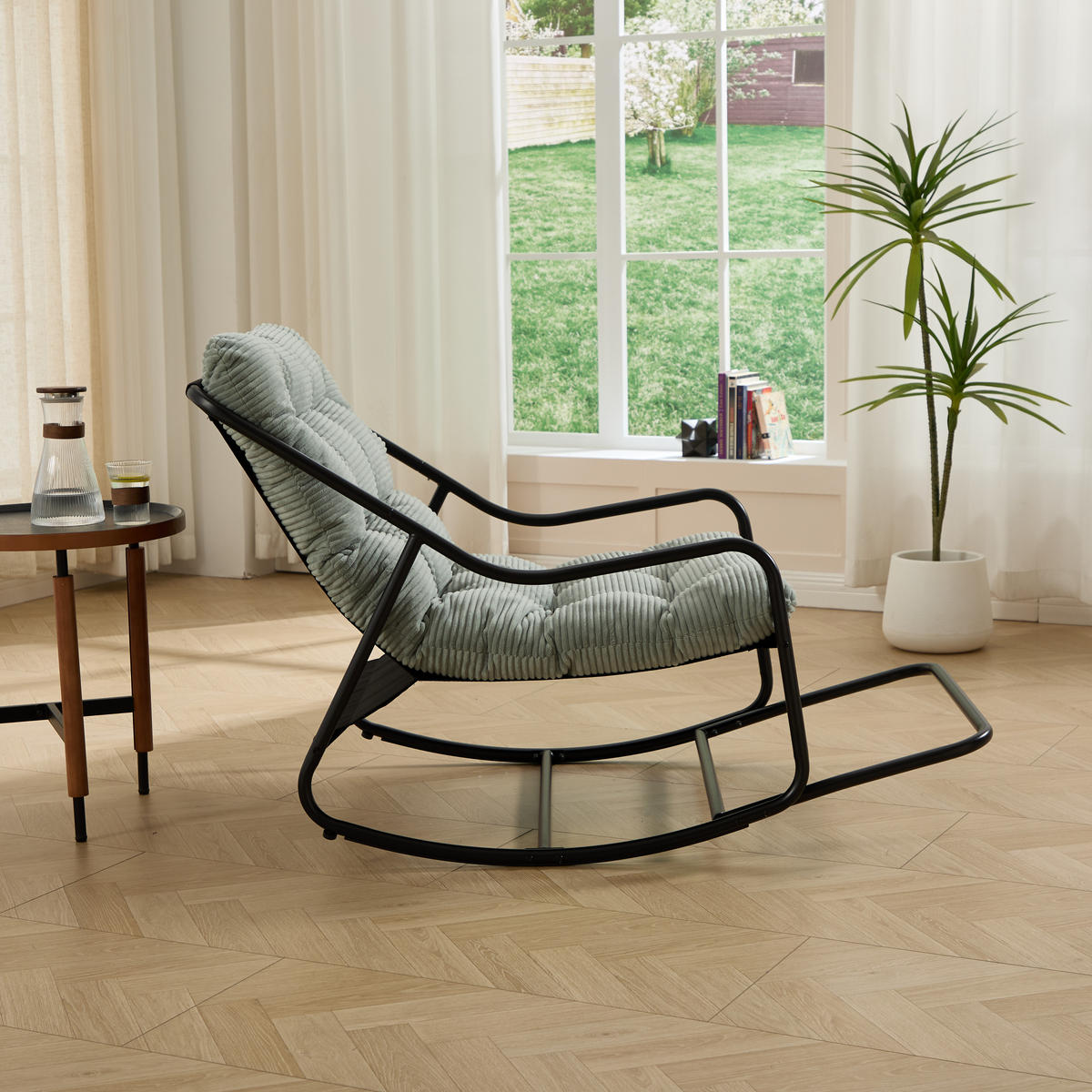 SCHAUKELSTUHL für Balkon Garten Wohnzimmer mit Beinablage und Komfortkissen Grün - Grün, Metall (75/82/116cm) - PARAFTA HOME