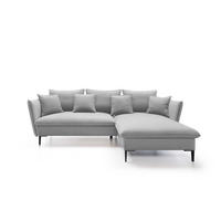ECKSOFA GLOSS mit Schlaffunktion, Ottomane & goldenen Füßen – Samtsofa im GLOSSour-Stil mit Zierkissen, 258x167x91 cm, Rechte, GRAU - Blau, Holz/Textil (258/167cm) - DomoHome