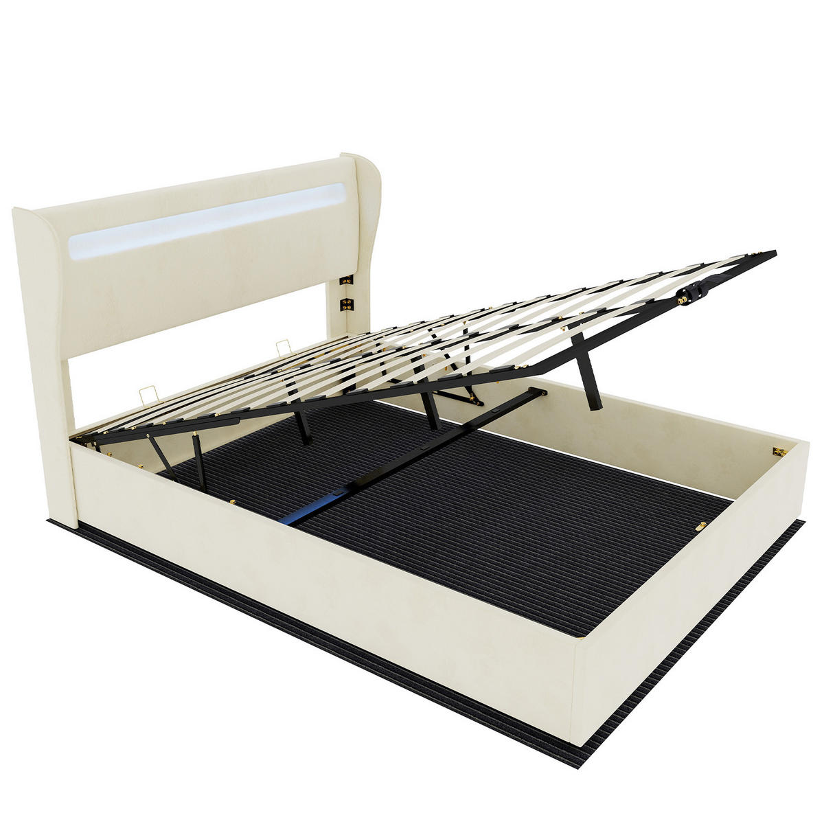 STAURAUMBETT 160/200 cm DE-32986 mit LED-Kopfteil und Matratze Beige - Beige, Metall (160/200cm) - ComfortXL