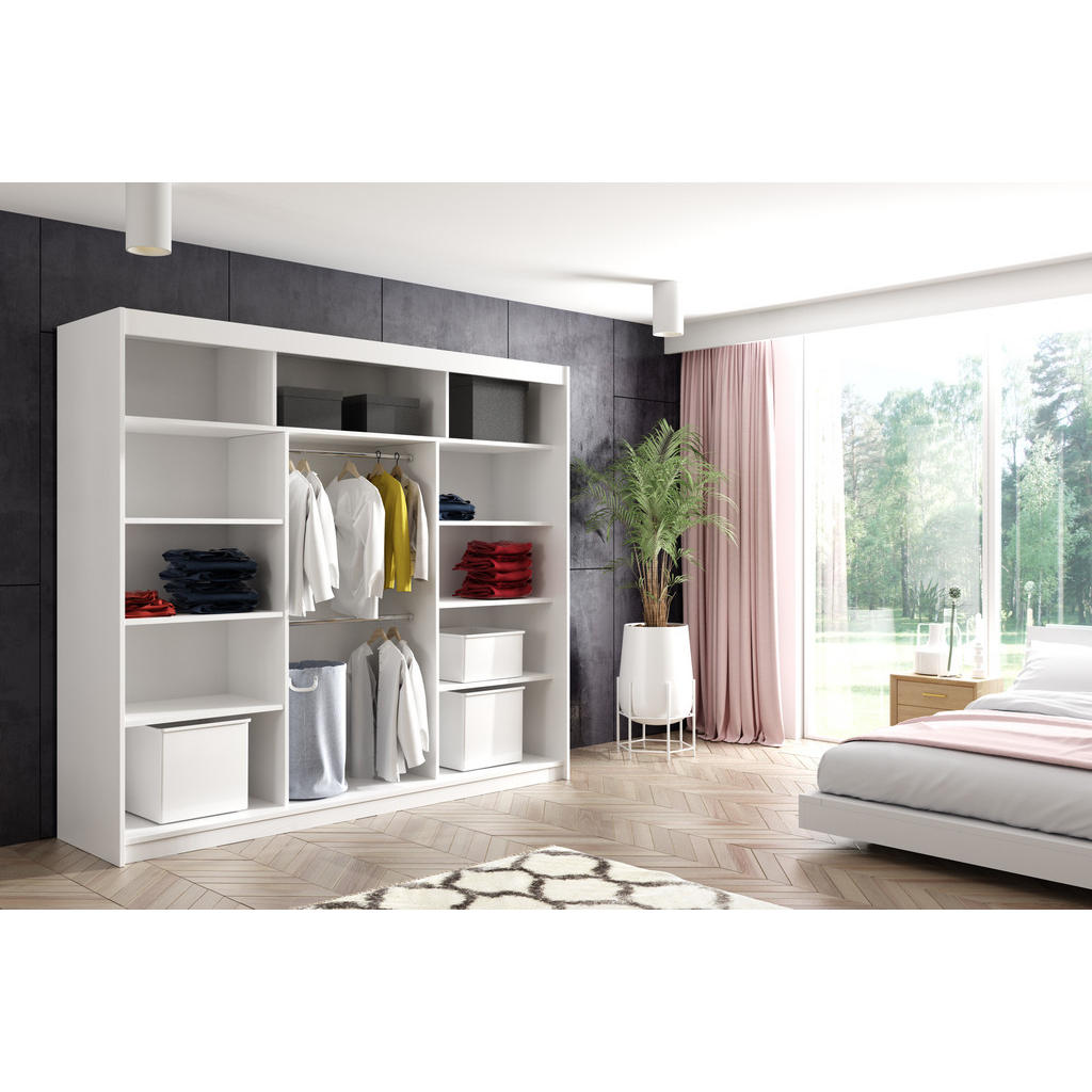 Thumbnail - Altdecor Kleiderschrank, Weiß, Holzwerkstoff, 240x216x61 cm, Schlafzimmer, Kleiderschränke, Schwebetürenschränke