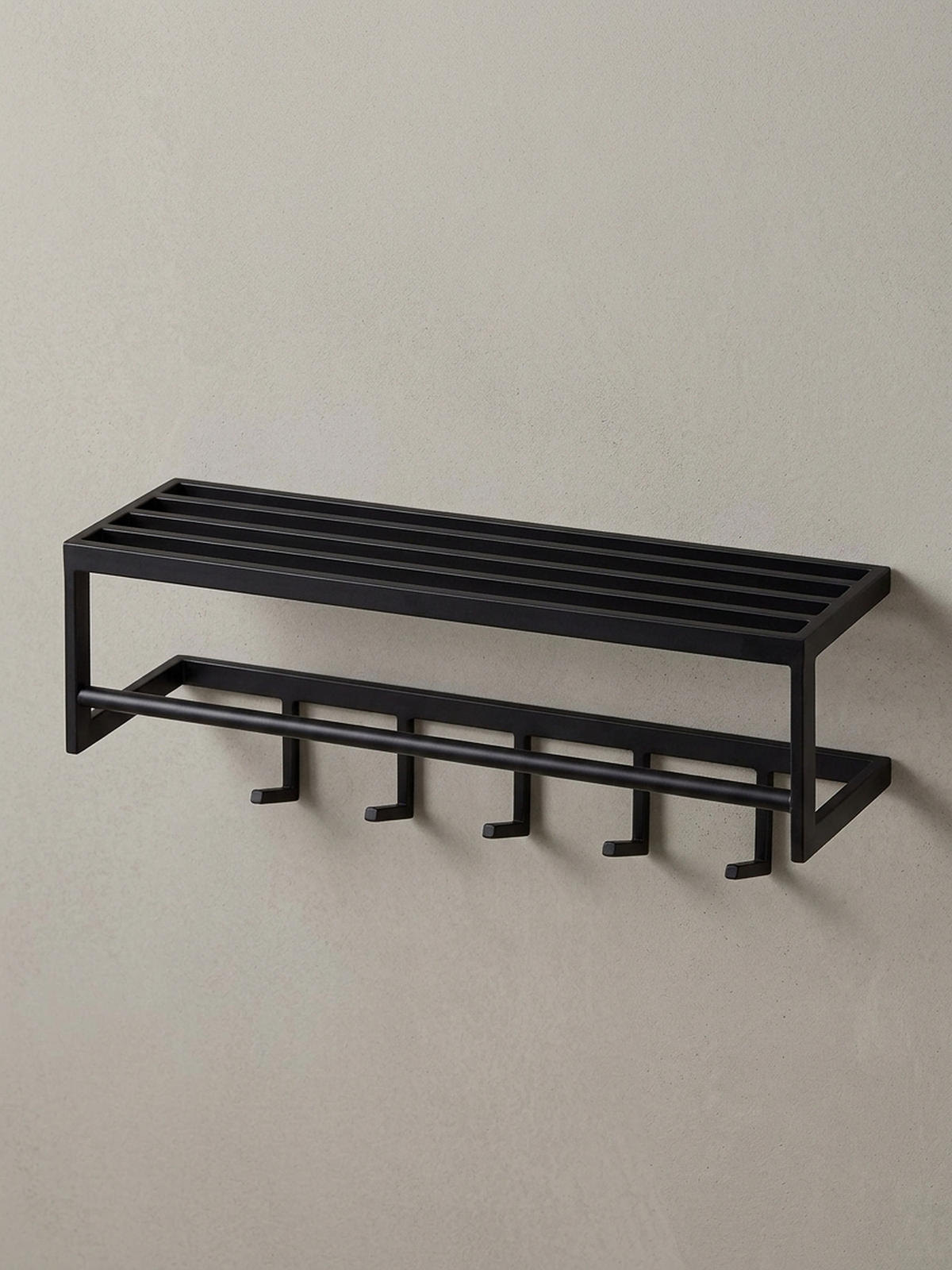 WANDGARDEROBE Metall Schwarz Modern mit 5 Haken und Kleiderstange - Schwarz, Metall (70/20/20cm) - KADIMA DESIGN