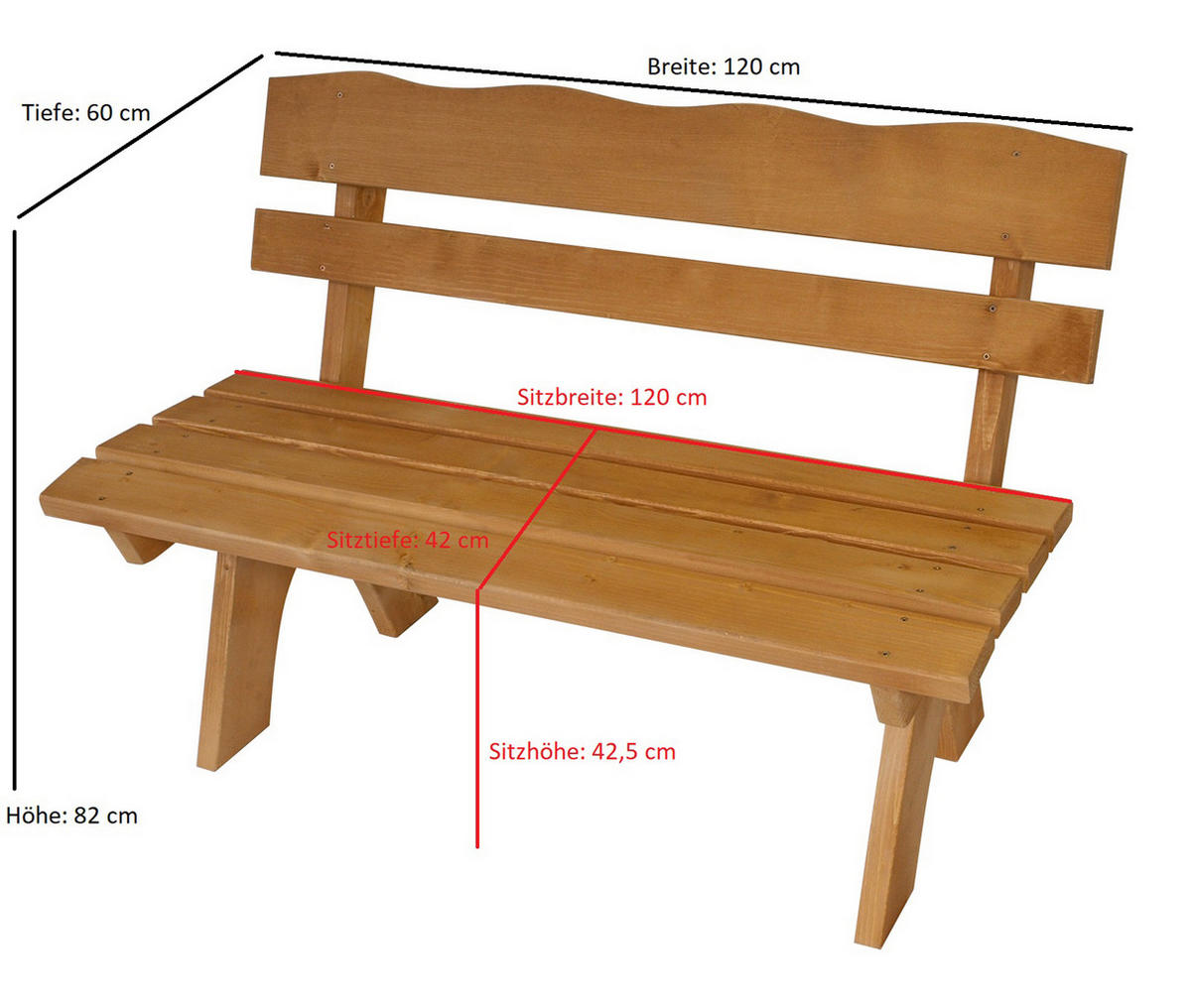 GARTENBANK Drieburg 2-Sitzer 120cm aus Kiefer massiv - Braun, Holz (120/82/60cm) - TPFGarden