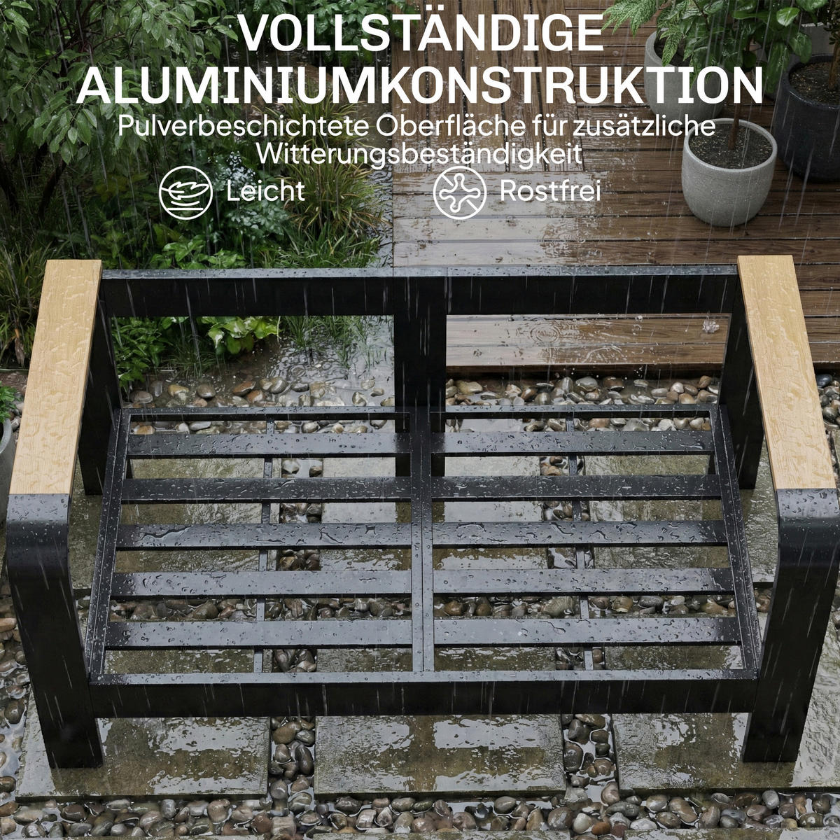 GARTENMÖBEL-SET 4er Set Aluminium WPC Beige - Beige/Anthrazit, Textil/Metall - Outsunny